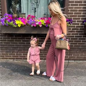 Pink maternity jumpsuit